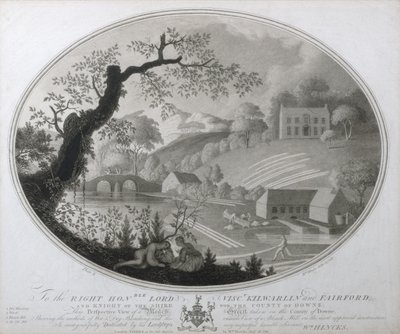 Perspektivische Ansicht einer Bleichwiese im County Downe, Platte X der Leinenmanufaktur von Irland, 1783 von William Hincks